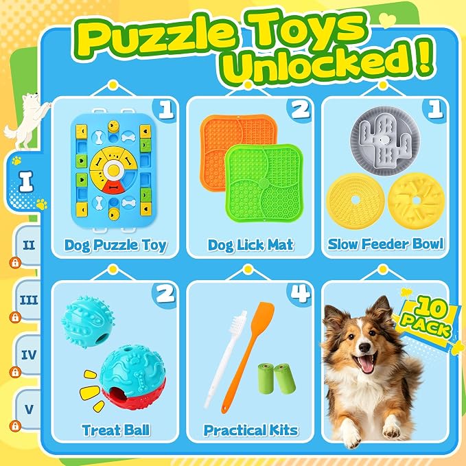 Forfon Upgraded Dog Enrichment Toy Set with Slow Feeder Bowl & Puzzle Toy | For All Breeds, Detachable Bowl Design, Replaceable Lick Mats, Mental Stimulation, Healthy Eating