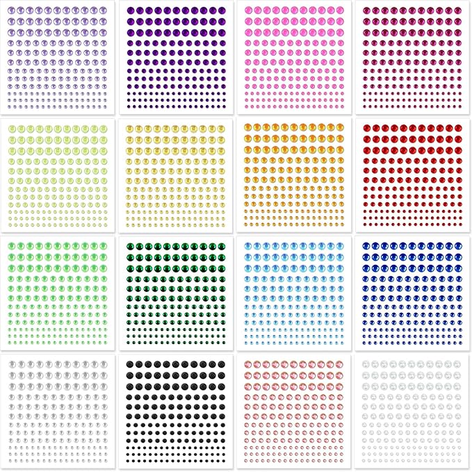 2640Pcs Rhinestone Stickers Self Adhesive Facial Gem Stickers 4 Sizes 16 Colors for DIY Crafts Nail Art Body Makeup Festival Holiday Cards Kids Craft Decorations