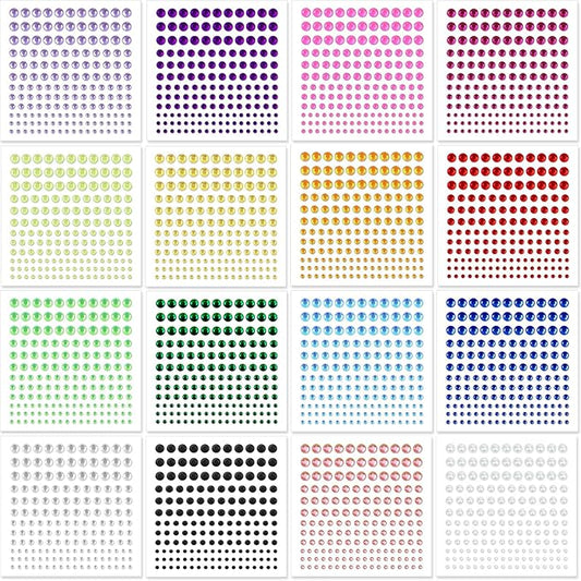 2640Pcs Rhinestone Stickers Self Adhesive Facial Gem Stickers 4 Sizes 16 Colors for DIY Crafts Nail Art Body Makeup Festival Holiday Cards Kids Craft Decorations