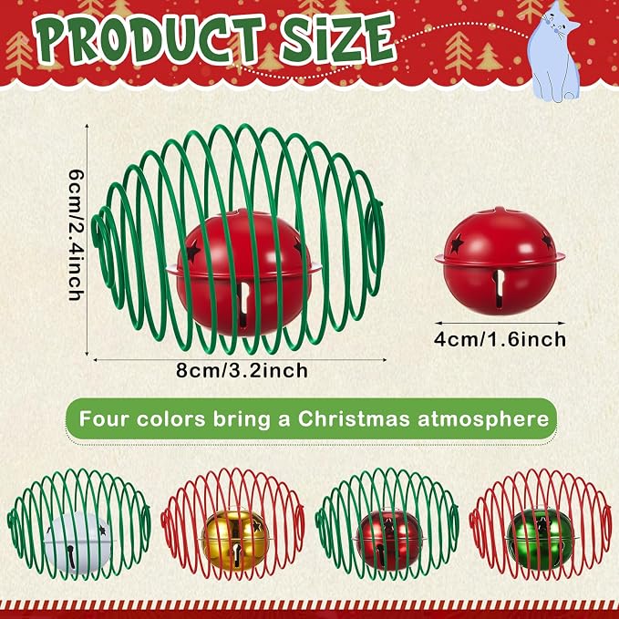 Jecery 5 Pcs Cat Toys Spring,Bell,Christmas Colors