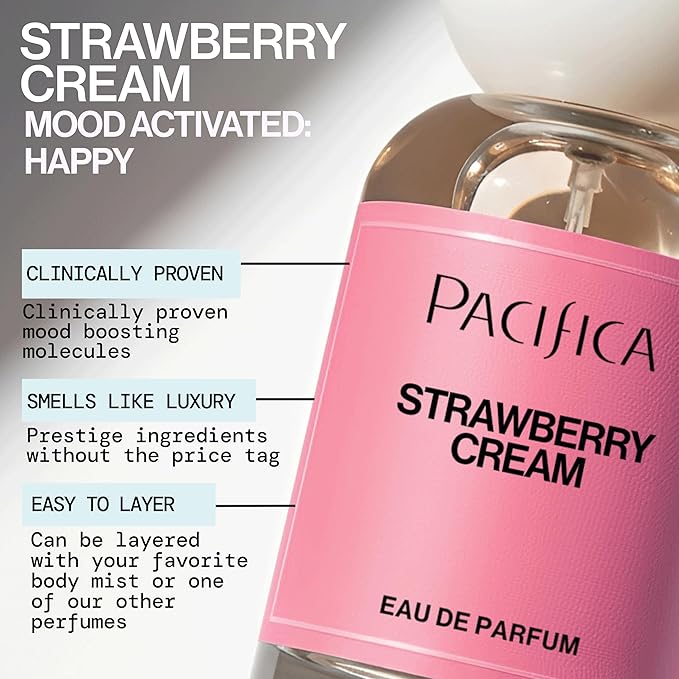 Pacifica Strawberry Cream Perfume for Women – Fruity Floral Eau de Parfum Spray with Strawberry, Vanilla, Jasmine & Sandalwood Notes, Long Lasting, Clean Beauty, 1 fl oz