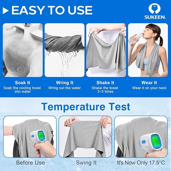 Sukeen Cooling Towels 12 Pack (40"x12"), Cooling Towels for Neck and Face, Gym Towels for Sweat, Microfiber Soft Breathable Chilly Towel for Gym, Yoga, Sports, Golf, Camping, Running, Fitness, Workout