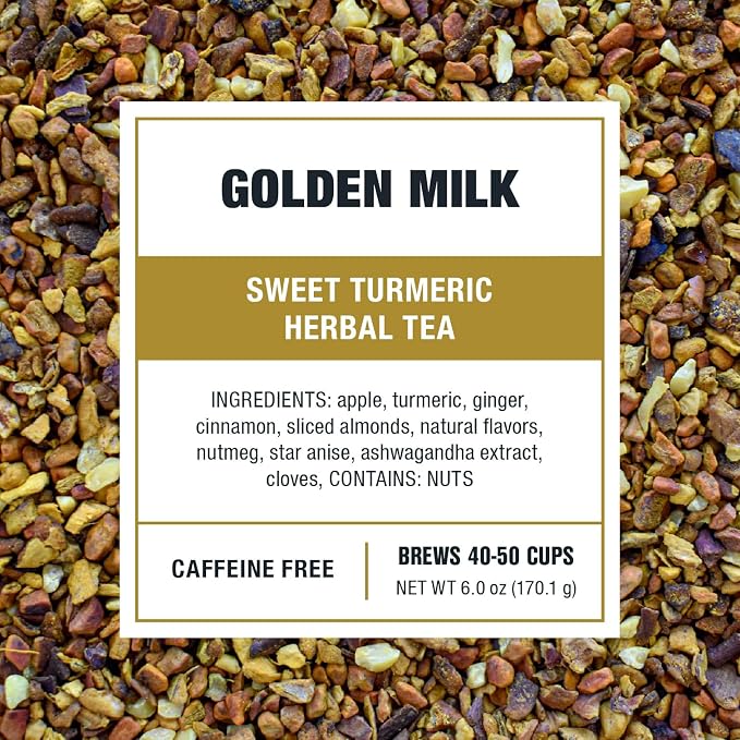 Tiesta Tea - Golden Milk, Loose Leaf, Sweet Turmeric Herbal Brew, Non-Caffeinated Herbal Blend, Makes Hot or Iced Up to 40-50 Cups, 6oz Refillable Tin