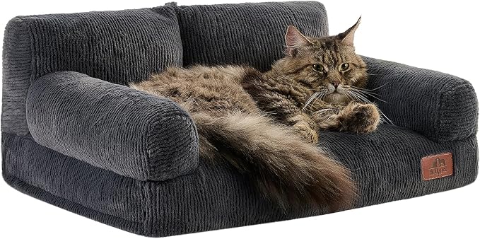 Hollypet Small Dog Large Cat Bed Puppy Couch Beds for Pets up to 25 lbs | Fluffy Dog Cat Couch Plush Soft Warming Pets Beds with Machine Washable Cover and Non-Slip Bottom