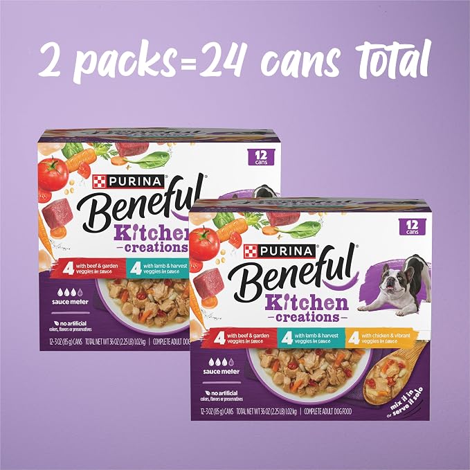 Purina Beneful Wet Dog Food Variety Pack, Medleys Tuscan, Romana & Mediterranean Style - (2 Packs of 12) 3 oz. Cans