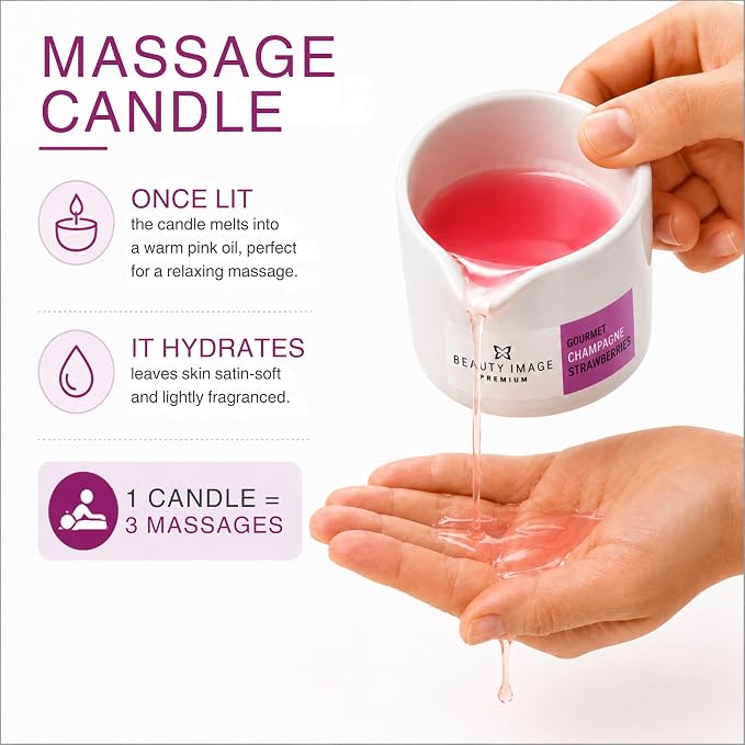 Beauty Image Strawberry Champagne Hot Oil Body Massage Candle, Pink