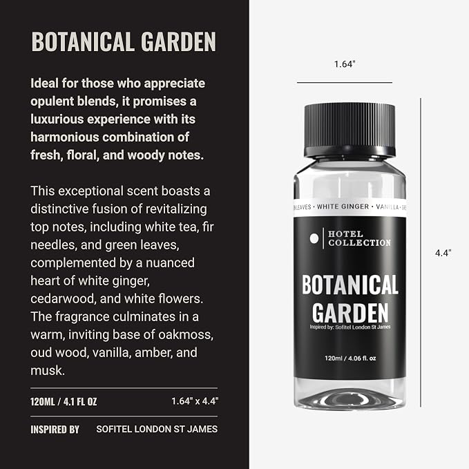 Hotel Collection Diffuser Oil - Botanical Garden - Aromatherapy Essential Fragrance Oil - Green Leaves, White Ginger, and Vanilla - 120mL 4.1 Fl oz