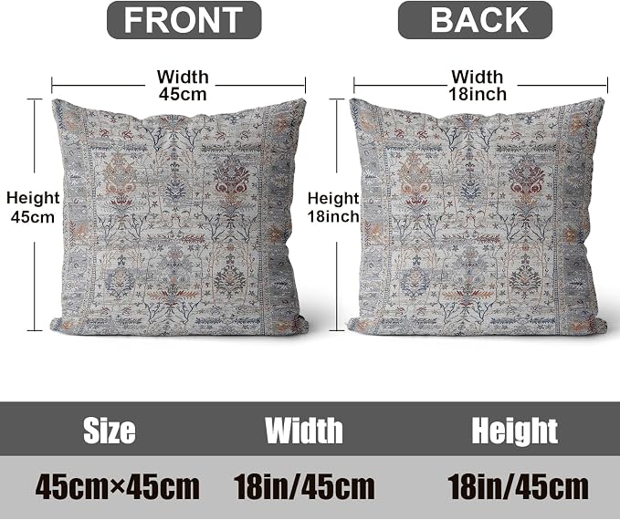 Boho Throw Pillow Covers 18x18 inch Set of 2,Soft Pillowcases Bohemia Carpet Printing Pattern Decorative Sofa Living Room Bed Square Pillow Case Cushion Cover-Gray Flower