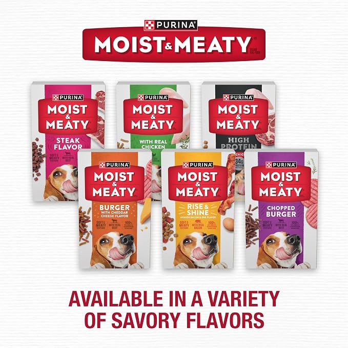 Purina Moist & Meaty Soft Dog Food Pouches, 36 ct | Burger With Cheddar Cheese Flavor adult dog food, made with real beef, individual pouches, no-mess meal or tasty treat