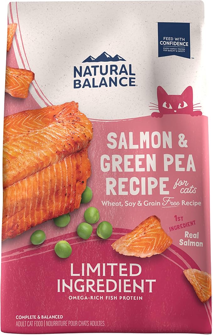 Natural Balance Limited Ingredient Cat Food, Salmon & Green Pea, 4 lb | Grain-Free, Soy-Free, and Corn-Free Dry Cat Food, Balanced Nutrition for Adult Cats, Single Animal Protein