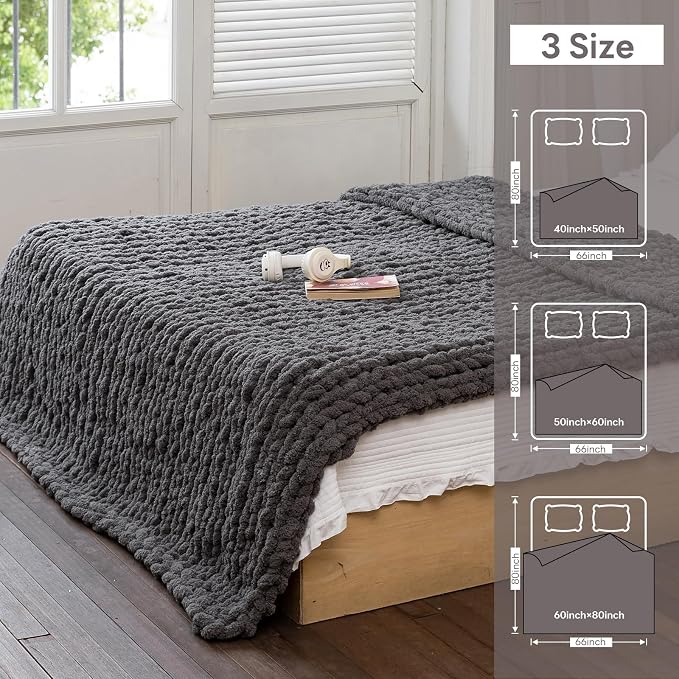 Chunky Knit Blanket - Luxury Soft Cozy 50 * 60 Throw Blanket,100% Woven Blanket Rope Knot Throw Blanket for Couch, Sofa, Home Decor, Gift - Machine Washable (Black Gray, 50 * 60)