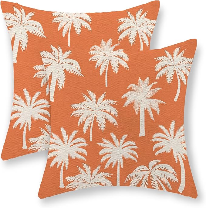 Burnt Orange Palm Tree Pillow Covers 18x18 Inch Set of 2 Vintage Tropical Decorative Pillow Cases Summer Outdoor Cushion Cover Farmhouse Linen Decoration Throw Pillows for Couch Living Room