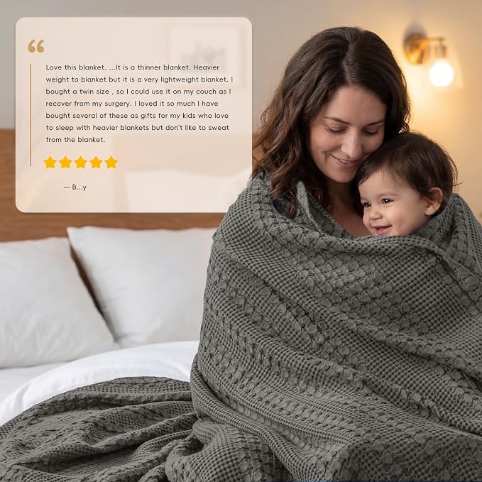 PHF 100% Cotton Waffle Blanket Oversized King 120"x120", Lightweight Breathable Extra Large 10'x10' Blankets for Bed, Giant Big Luxury Aesthetic Woven Bedding for Home Decor, Charcoal Grey