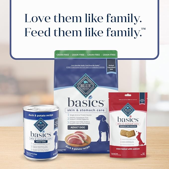 Blue Buffalo Basics Duck Adult Grain-Free Wet Dog Food, 12.5 oz, 12 ct | Skin & Stomach Care, Real Duck #1 Ingredient, Limited Ingredient Diet, Antioxidant-Rich LifeSource Bits, Skin & Coat Health
