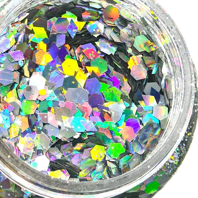 Silver Holographic - Craft Glitter - 2oz Glitter Shaker Bright Colorful Mix Chunky Body Glitter Bulk - 24 Colors in Shaker, Cosmetic Grade Glitter - EBKC23