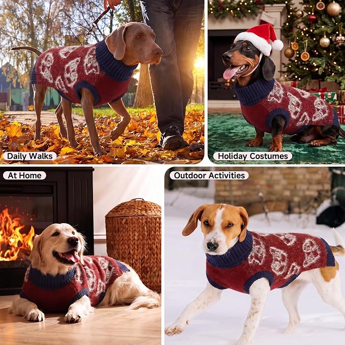 IDOMIK Dog Knitted Sweaters for Extra Large Dogs, Warm Pet Sweatershirt,3XL | Soft Stretch Dog Sweater with High Collar, Sleeveless Dog Winter Clothes, Cute Cat Pattern Dog Winter Apparel