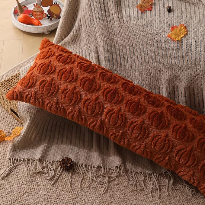 DFXSZ Fall Pillow Covers 14x36 2Pcs Rust Pumpkin Fall Decorations for Home | Fall decor Set of 2 Throw Pillow Cases Soft Plush Faux Fur Wool Couch Cushion for Chair Sofa Bedroom Living Room Home Decor