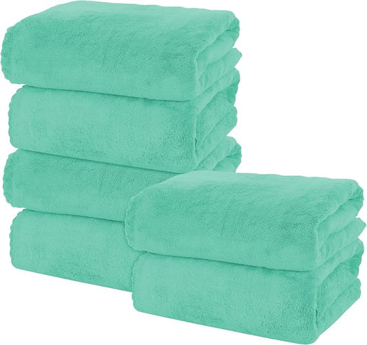 MOONQUEEN 6 Pack Premium Bath Towel Set - Quick Drying - Microfiber Coral Velvet Highly Absorbent Towels - Multipurpose Use as Bath Fitness, Bathroom, Shower, Sports, Yoga Towel (Aqua Green)