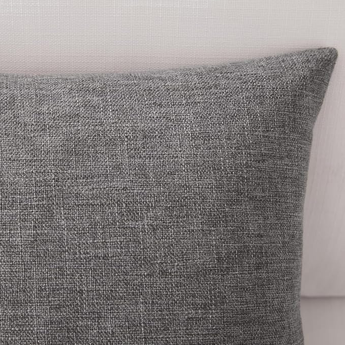 Meekio Set of 2 Charcoal Gray Throw Pillow Covers 22x22, Modern Farmhouse Linen Blend Decorative Pillow Covers for Couch Sofa Bed