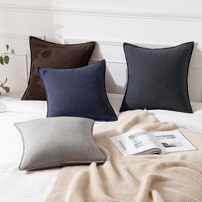 MIULEE Decorative Linen Pillow Covers 18x18 Inch Navy | Boho Farmhouse Neutral Couch Throw Pillows for Bed, Pack of 2 Accent Coastal Modern Pillowcases, Sofa Livingroom Home Decor