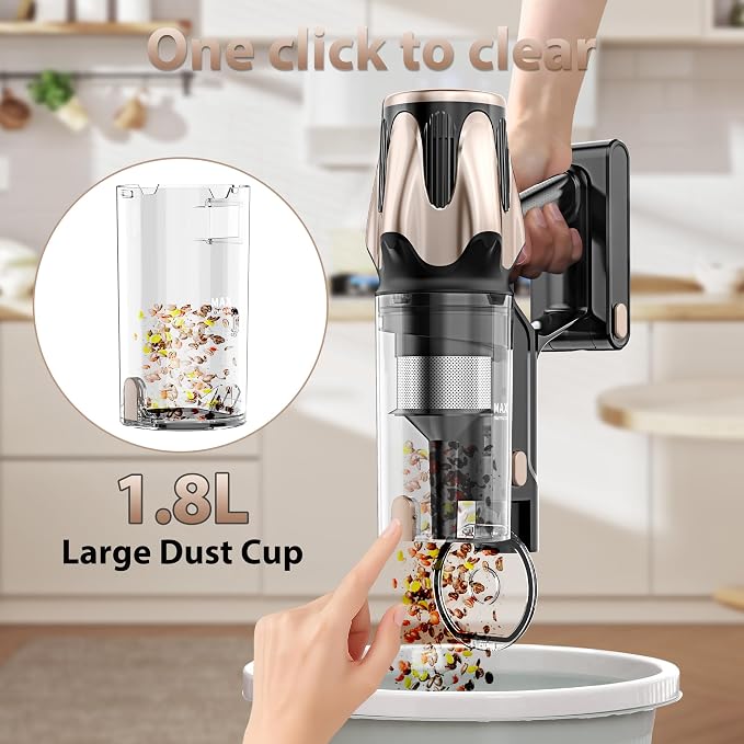 Tikom V850 Cordless Vacuum Cleaner for Home, 50000Pa/550W 70Mins Stick Vacuum with LED Touch Screen, 1.8L Dust Cup, Charging Wall Dock, Anti-Tangle, Lightweight Vacuum for Pet Hair, Hard Floor, Carpet