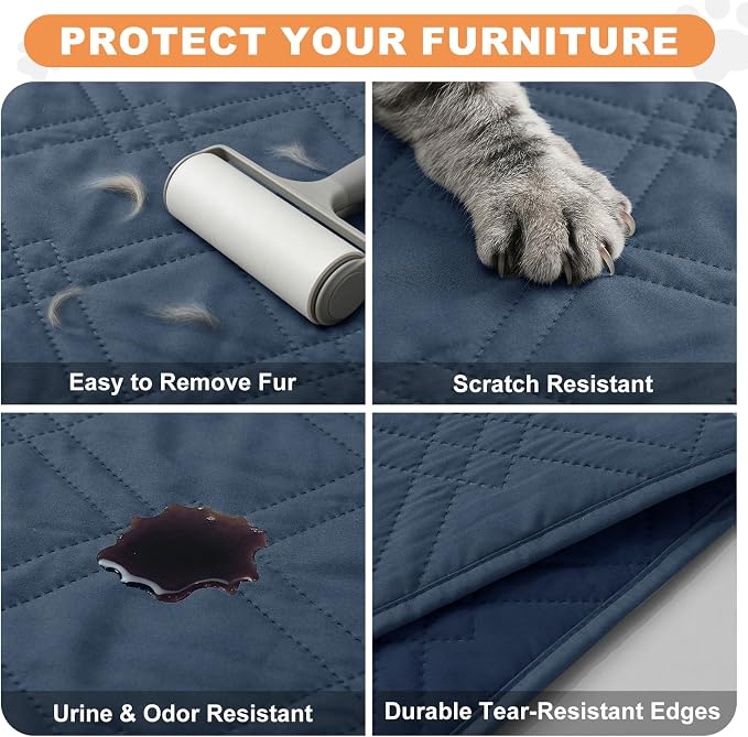 100% Waterproof Bed Cover Dog Blanket,Berlin Blue+Navy Blue 42"x50" | ,7-Layer Reversible Couch Covers for Dogs Met for Sofa Furniture Car Camping