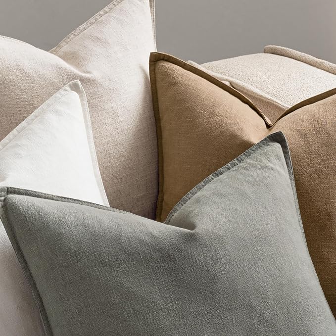 MIULEE Neutral Boho Linen Decorative Pillow Covers 20x20 Inch Pack of 4 | Natural Throw Pillow Covers, Soft Farmhouse Couch Pillowcases, Modern Home Decors for Living Room Bed Sofa