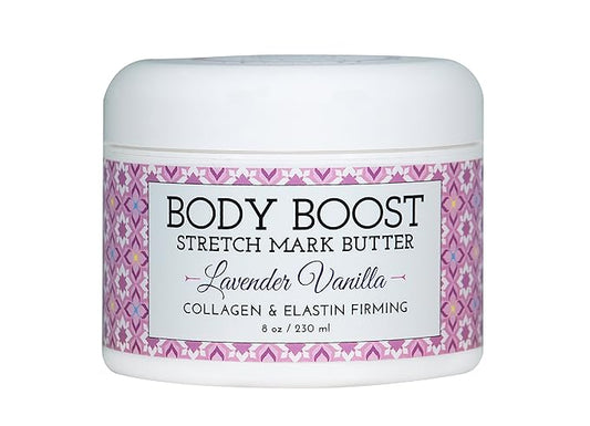 Body Boost Lavender Vanilla Stretch Mark Butter 8 oz.- Helps Treat Stretch Marks and Scars- Pregnancy and Nursing Safe- with Shea Butter