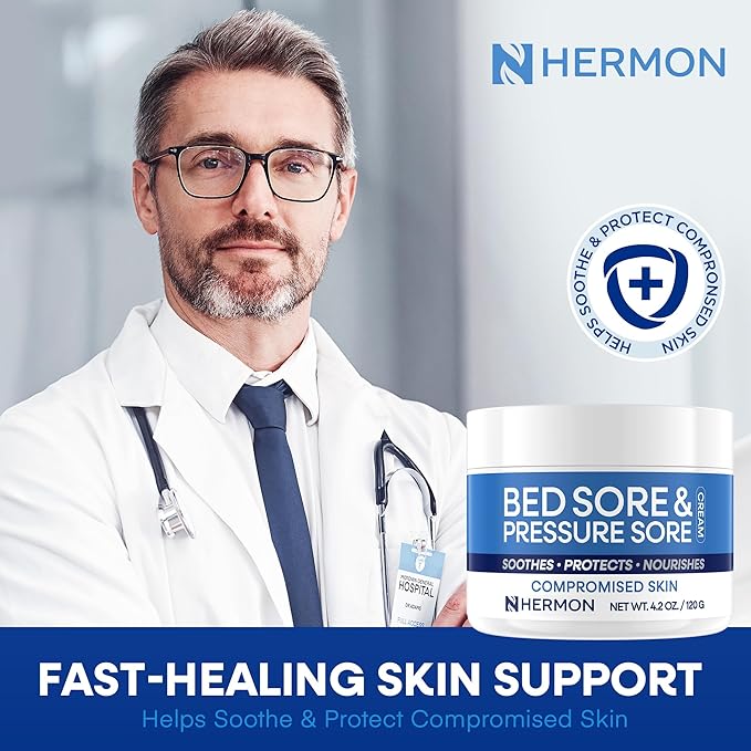 Hermon Bed Sore & Pressure Sore Fast Healing Cream – Skin Care Cream for Compromised Skin, Helps Support Healing of Bed Sores, Pressure Sores, Chafing, Minor Burns & Sunburn – 4.2 oz