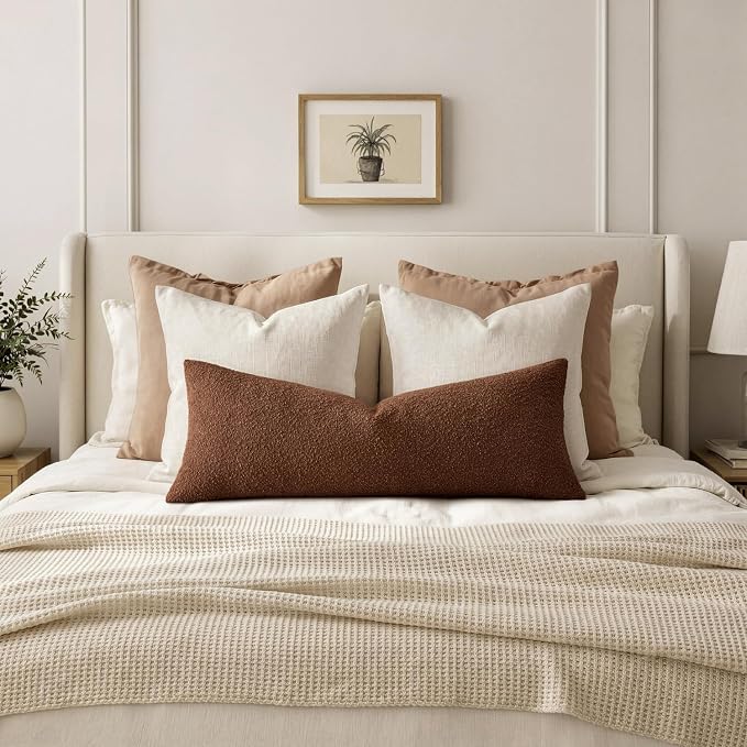 MIULEE Textured Boucle Lumbar Pillow Cover for Bed 14x36 Chestnut Brown | Pack of 1 Textured Neutral Fall Couch Throw Pillow Cover, Accent Solid Long Body Pillowcase, Sofa Living Room Home Decor