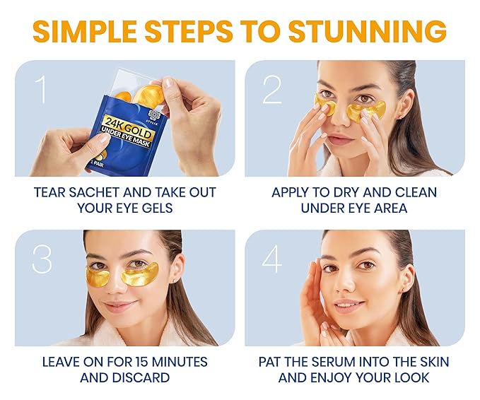 Stylia Under Eye Patches for Puffy Eyes and Dark Circles (15 Pairs) - 24k Gold Under Eye Mask with Vitamin C, Hyaluronic Acid, Pearl Extract - Eye Masks for Dark Circles and Puffiness
