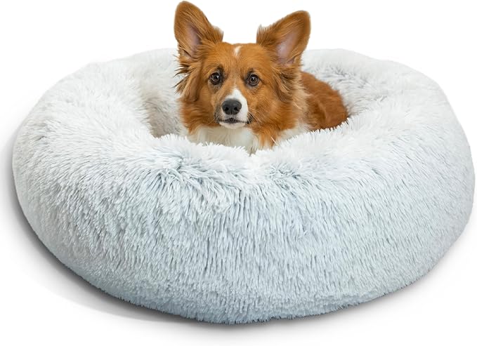 Best Friends by Sheri Original Calming Donut Dog Bed, Frost Gray, 30" | Machine-Washable Cover, Shag Faux Fur, Orthopedic Support, Sense of Security, Water-Resistant Base, Medium Dogs Up to 45 lbs