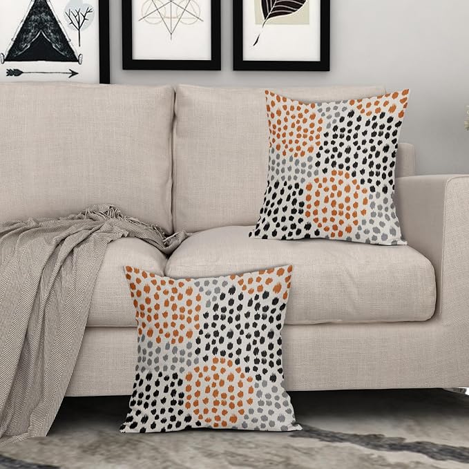 Black Orange Pillow Covers 18x18 Set of 2 Fall Colored Art Dot Decorative Throw Pillows Trendy Print Outdoor Pillowcase Holiday Halloween Cushion Cover Linen Pillow Case Decor for Sofa Couch Bed