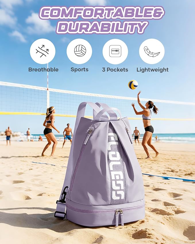 Gym Backpack for Women with Shoe Compartment, Sport Backpack Casual Daypack for Girls, Small Cheer Bag Outdoor Leisure with Toiletry Bag, Purple