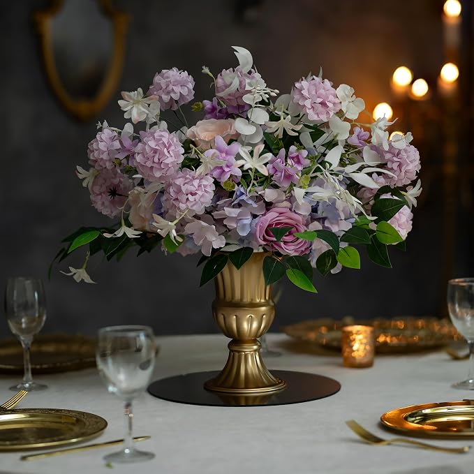 Sziqiqi Gold Metal Vase for Centerpiece, Table Flower Arrangements, 2Pcs | 9in Tall Compote Vase, Trumpet Urn Vase for Decoration, Planter Pot for Artificial Flower, For Reception, Home, Party Decor