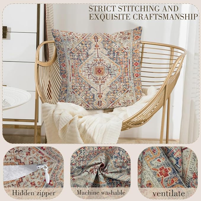 Boho Throw Pillow Covers 24x24 inch Set of 2,Boho Vintage Carpet Pattern Antique Ethnic Decor Double Sided Pattern Cushion Cover Soft Pillow Case Living Sofa Room Bed Square Pillow Cover