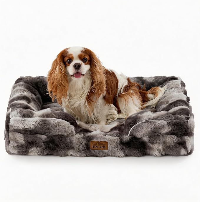 COZY KISS Soft Orthopedic Dog Bed Washable for Medium Small Dogs, M Sized | Soft Warm Pet Sofa with Sides or Bolster, Non-Slip and Big Dog Couch with Removable Waterproof Cover, 30x20 in, Tie Dye Grey