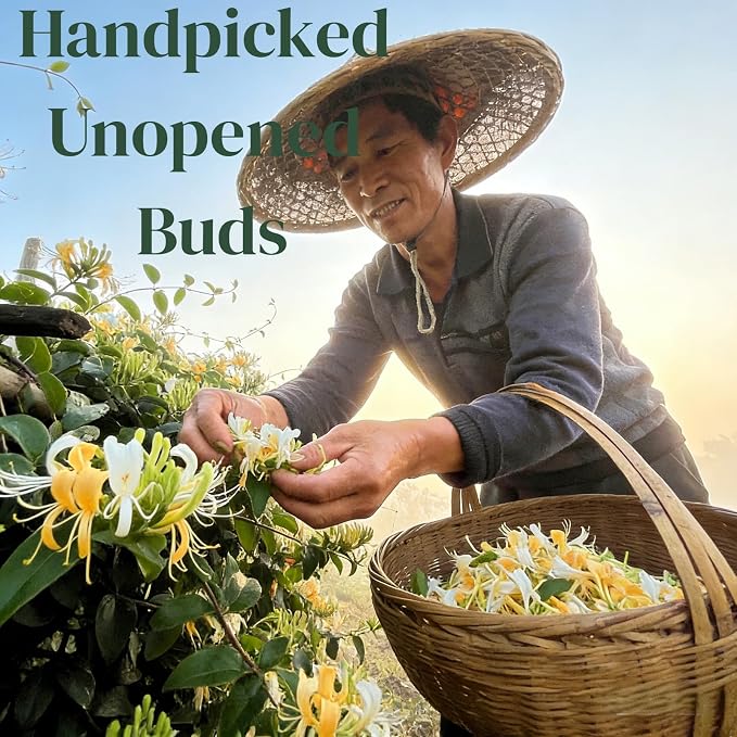 NASLAPH Dried Honeysuckle Herbal Tea Honeysuckle Buds, 3.88Oz/110g Natural Honeysuckle Jin Yin Hua Tea with Delicate Floral Aroma, Naturally Sweet Taste