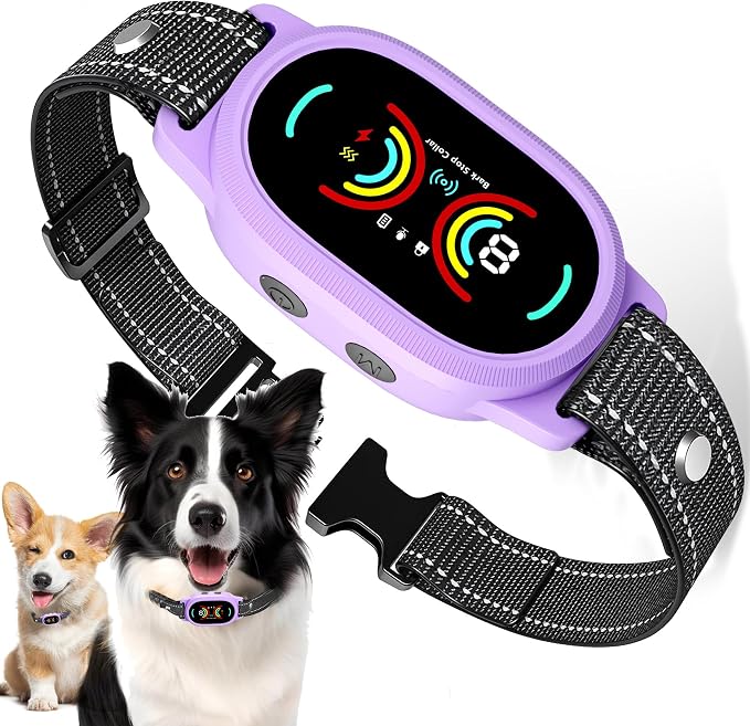 Dog Bark Collar, Rechargeable Bark Collar for Large Dog, Medium Dog and Small Dogs, IP67 Waterproof Anti Barking Collar with Adjustable Sensitivity(Purple)