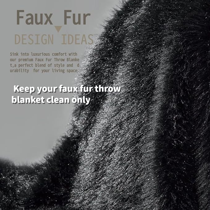 Luxury Fluffy Faux Fur Throw Blanket, Thick Silky Fuzzy Cozy Plush Blanket for Couch, Sofa, Chair, Bed - Black, 60x80 Inches