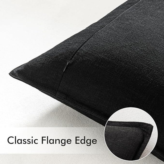 EMEMA Euro Sham Decorative Linen Throw Pillow Covers 24x24 Inch Black | Boho Farmhouse Neutral Couch Throw Pillows for Bed Pack of 2 Accent Pillowcase Modern Sofa Cushion Livingroom Home Decor