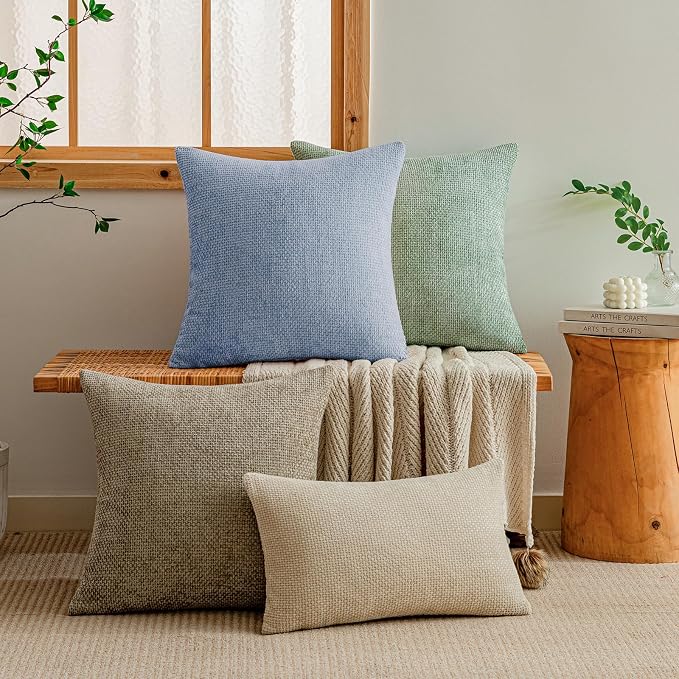 a moment Light Blue Chenille Throw Pillow Covers 16x16 Inch Pack of 2 Modern Decorative Throw Pillow Covers Farmhouse Cross Covers Home Decor for Sofa Bedroom Living Room