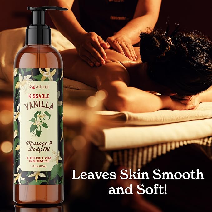 Edible Massage Oil Safe for Genitals - Warming Massage Oil for Date Night, Couples Intimacy - Flavored Edible Body Oil Safe for Private Area, Vanilla 8oz