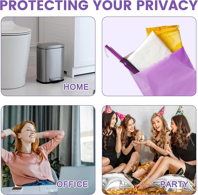 Disposal Sanitary Napkin Bags, 100 Pcs, Purple Disposable Plastic trash bag with Self-sealing for Odor-proof, disposal of Feminine Hygiene or Pet Waste, 10" x 6"