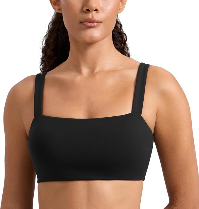 CRZ YOGA Butterlift Minimal Square Sports Bras for Women - Padded Supportive Wide Straps Yoga Workout Top