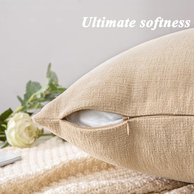 GAWAMAY Decorative Couch Throw Pillow Covers 12x20 Inch Set of 2 Beige | Soft Chenille Farmhouse Style, Hidden Zipper, Neutral Cushion Pillowcases for Sofa Living Room Bed, Only Covers