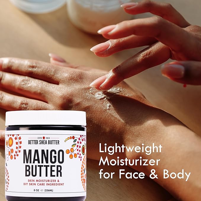 Raw Mango Butter - 100% Pure Mango Seed Butter - Natural Moisturizer for Skin and Hair - Use with Shea in DIY Body Butter, Lip Gloss, Lotion Bar and Soap Making, 8 oz Jar