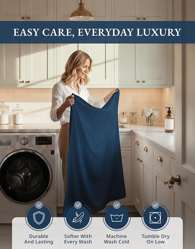 100% Egyptian Cotton Queen Bed Sheets Set - 1000 Thread Count Autthentic Long Staple Cotton Bed Sheets, Breathable Winter Comfort, Ultra-Soft Hotel Luxury Comfort with 15" Deep Pocket - Estate Blue