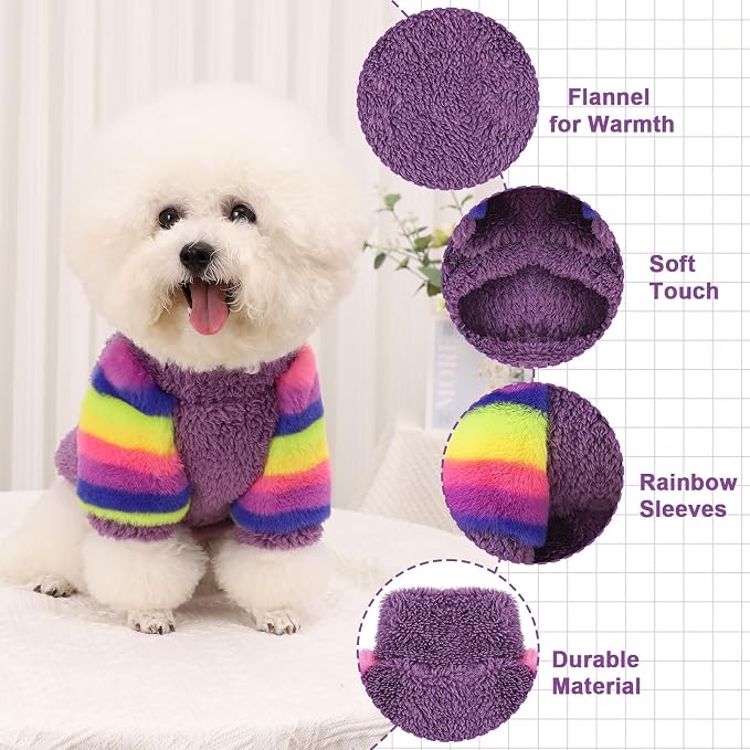 YIKEYO Dog Sweaters for Small Dogs, Chihuahua Fleece Clothes, Small Clothes Winter Warm Puppy Sweaters Boys Girls, Rainbow Sleeve Sweater,Tiny Dog Outfits for Teacup Yorkie(Purple, XX-Small)