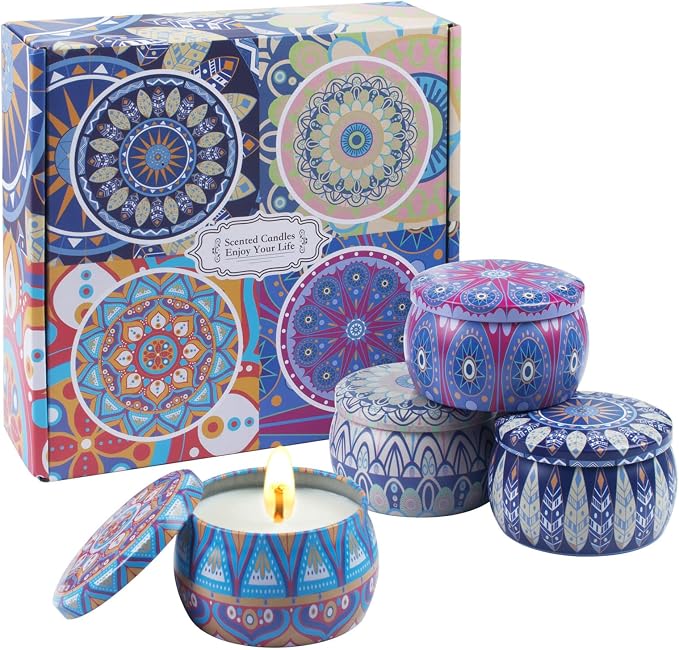 Scented Candles Gift Set for Home 4 Pack Large 4.4 Oz Soy Wax Candles, Aromatherapy for Relaxation & Stress Relief, Lavender Rose Lemon Fig, Long Lasting Birthday Gifts for Women, Her, Mother's Day